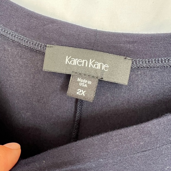 Karen Kane Twist Front Top Short Sleeve Solid Navy Blue Womens 2X - Picture 4 of 6